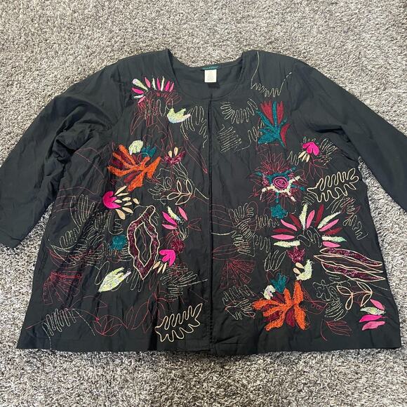 Ulla Popken Jackets & Blazers - Ulla Popken Jacket Plus Size 32 34 Black Embroidered Colorful Artsy Novelty Boho